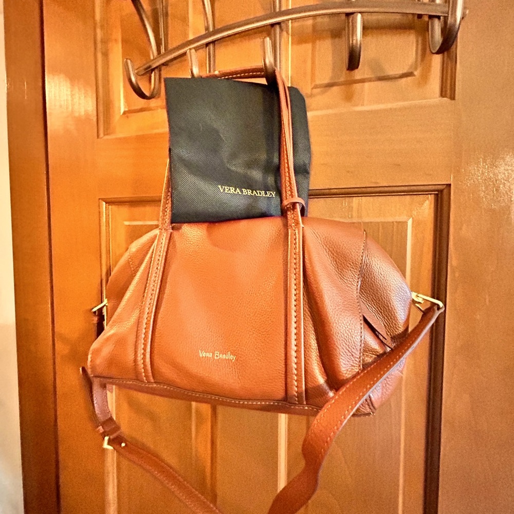Vera Bradley cognac leather satchel with strap